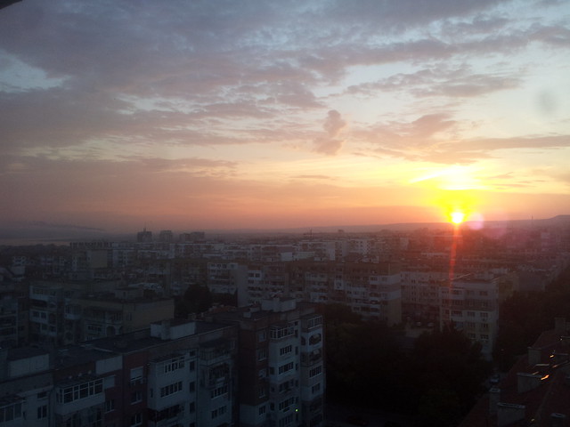 Sunset over the sea seen from the roof top terrace