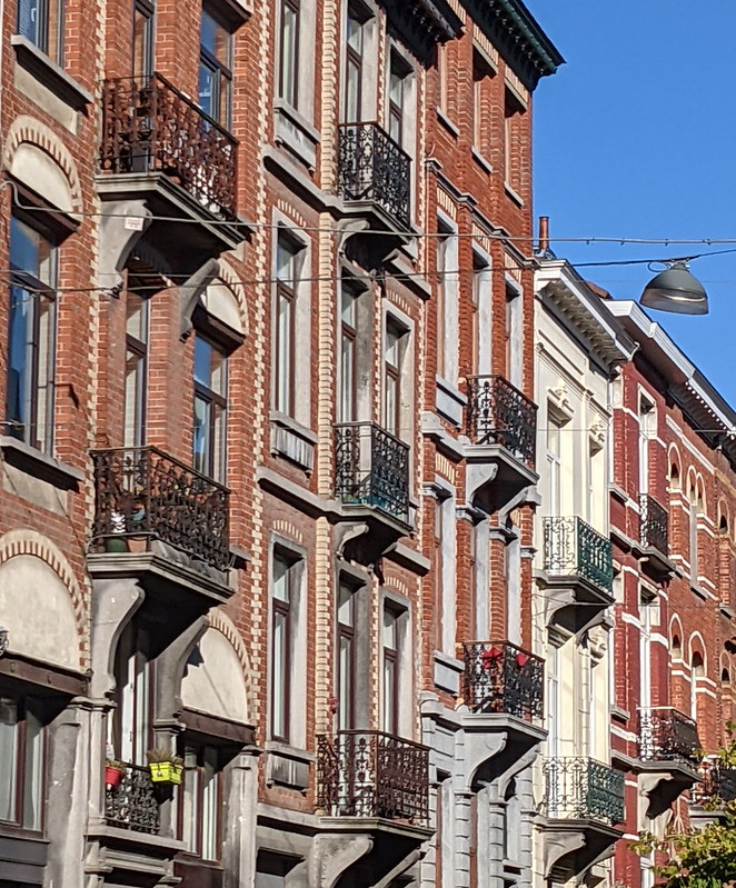 Townhouses with iron balconies
