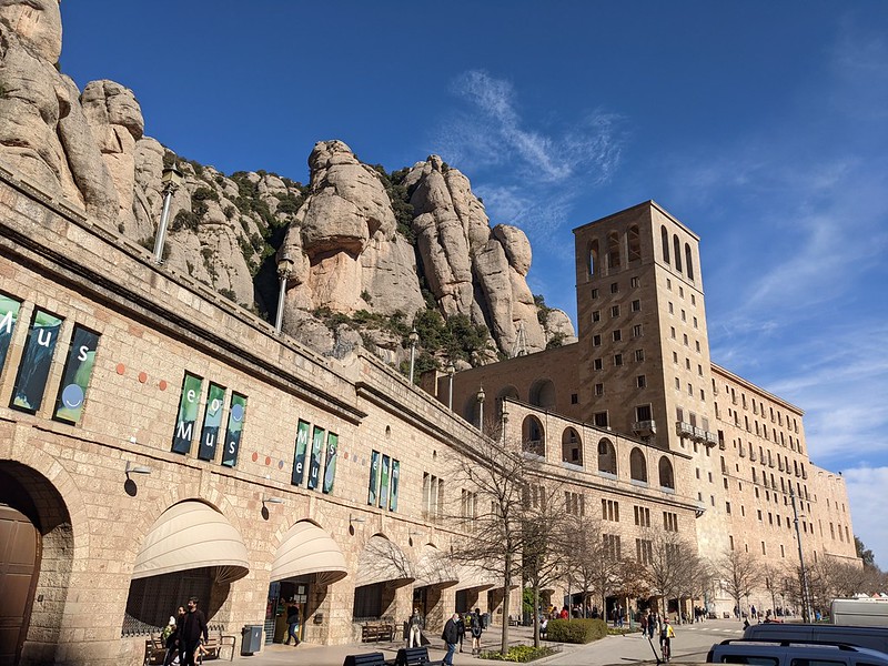 View of Montserrat monastery, with the rocks in the background