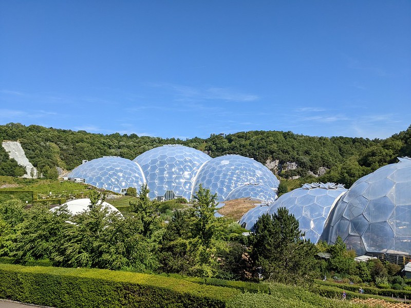 Biodomes nestled in the surrounding greenery of the Eden Project