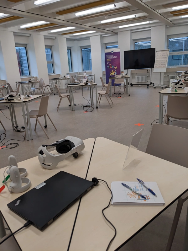 Empty class room ready to receive kids to try out headsets