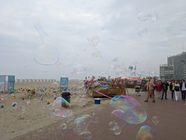Large bubbles flying across the beachfront