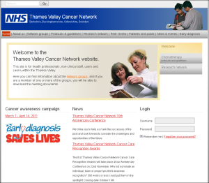 Homepage of Thames Valley Cancer Network website